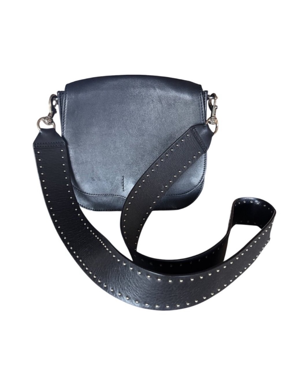Rebecca Minkoff Black Leather Crossbody with Studded Wide Strap